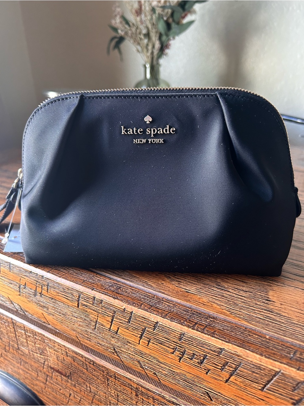 NWT Kate Spade Chelsea Black Cosmetic Bag with Gold Logo